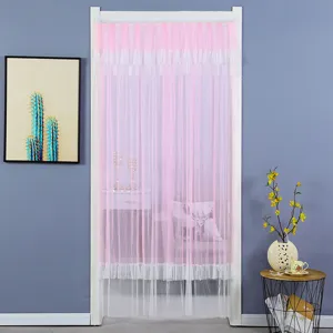 Pink lace door curtain, anti-mosquito mesh curtain for bedroom, kitchen and wardrobe decor.