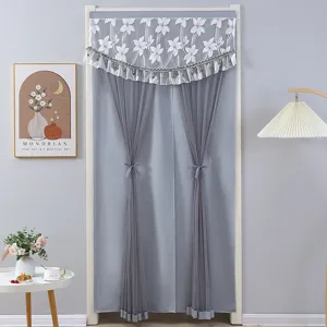 Double layer lace door curtain grey partition curtain punch free bedroom window tulle drape
