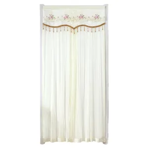 Rideau de porte en dentelle blanche avec broderie florale et franges perlées pour chambre