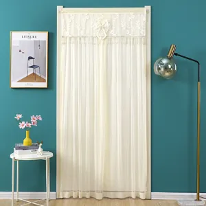 Cortina de puerta de encaje crema separador translúcido sin taladro para dormitorio