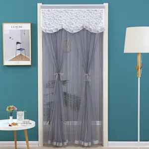 Grey double layer French gauze door curtain punch free mesh partition curtain home decor