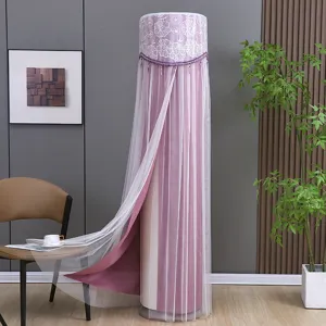 Vertical air conditioner dust cover, purple lace mesh with elegant floral embroidery.
