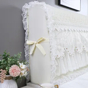 Fundas acolchadas para cabecero de cama con encaje, volantes elegantes y mariposas bordadas.