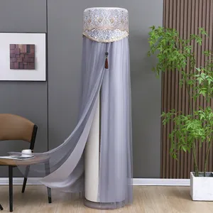 Vertical air conditioner dust cover, modern minimalist grey lace mesh design with elegant embroidery.