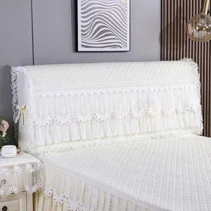 Funda acolchada para cabecero de cama con encaje elegante y mariposa, protector antipolvo.