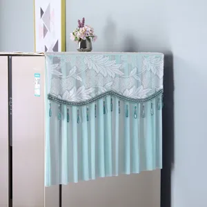 Lace refrigerator dust cover with hanging tassels and elegant leaf embroidery design.
