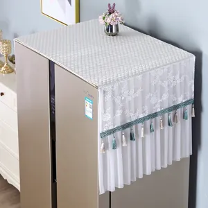 White lace refrigerator dust cover double door washing machine towel with floral embroidery.