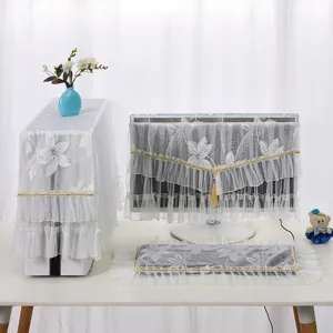 Lace computer dust cover set with floral pattern, elegant design for monitor and keyboard.