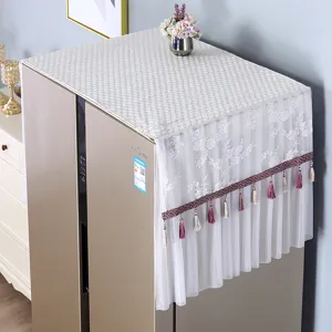 White lace refrigerator cover quilted dustproof top towel with elegant tassels home decor