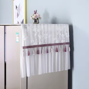 White lace refrigerator dust cover with purple tassels for double door fridges and washing machines