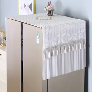 White lace refrigerator dust cover double door washing machine cloth with tassels floral decor
