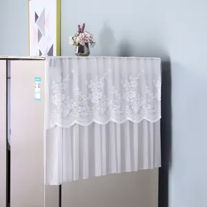 White lace refrigerator dust cover, elegant floral embroidery top protector cover cloth.