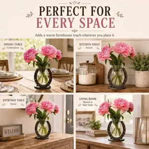 Florero decorativo de herradura en varios interiores de casas de estilo rústico