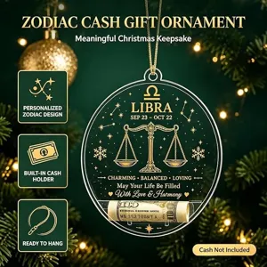 Waage Sternzeichen Weihnachtsanhänger mit integriertem Geldhalter und Goldgravur auf Acryl