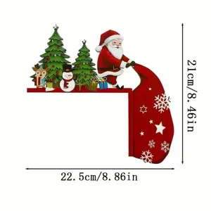 Wooden Santa Claus Christmas door corner sign with dimensions 21x22.5cm for holiday decor.