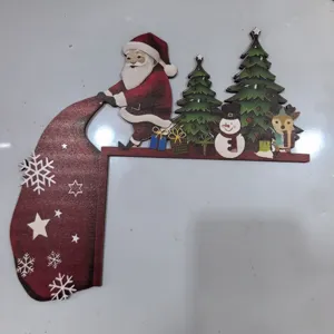 Festive wooden Santa Claus door frame corner decoration for Christmas home decor