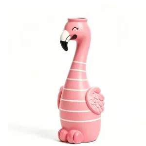 Jarrón decorativo de resina con forma de flamenco rosa para decoración moderna del hogar