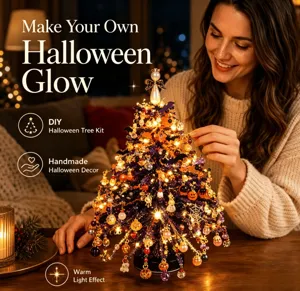 Kit albero di perline Halloween fai-da-te con luci LED calde e decorazioni festive