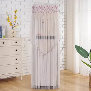 Detailed view of the elegant lace vertical air conditioner dust cover with floral embroidery.