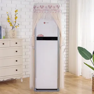 Lace vertical air conditioner dust cover, elegant embroidered top design, home decor style.