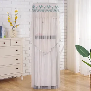 Detailed view of the elegant lace vertical air conditioner dust cover with floral embroidery.