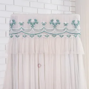 Lace vertical air conditioner dust cover detail, green embroidery, elegant home decor.
