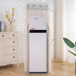 Lace vertical air conditioner dust cover, elegant embroidered protector for standing cabinet AC unit.