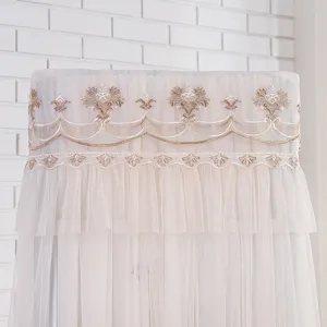 Elegant lace vertical air conditioner dust cover with delicate embroidery, square cabinet protector.