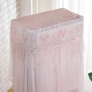 Pink lace vertical air conditioner dust cover decorative fabric sleeve detailed view