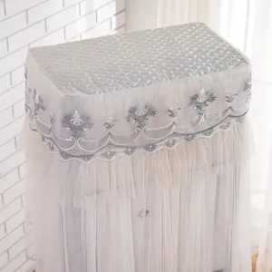 Detailed view of the elegant lace vertical air conditioner dust cover with quilted top.