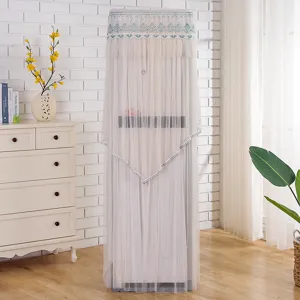 Elegant lace vertical air conditioner dust cover, breathable floral embroidery protector.