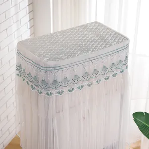 Vertical air conditioner dust cover detail featuring quilted top and elegant lace mesh trim.