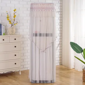 Vertical lace air conditioner cover dustproof protective sleeve for home living room decor.