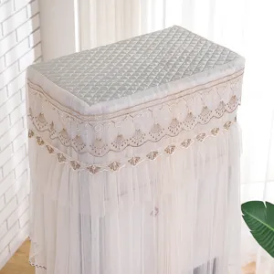 Detailed view of the elegant lace vertical air conditioner dust cover with quilted top surface.