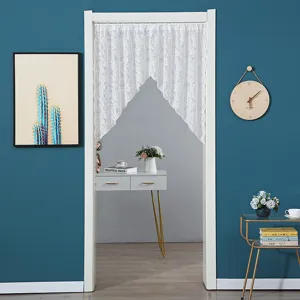 French style white lace half curtain detail showcasing delicate floral patterns and interior decor.