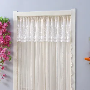 Lace door curtain half mesh partition bedroom sheer curtain floral embroidery beige design