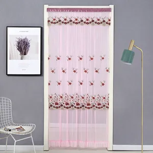 Rideau de porte en dentelle rose brodé double couche intimité séparateur de pièce été