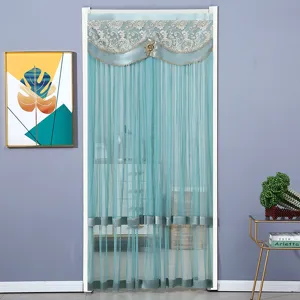 European style sheer door curtain with elegant lace embroidery, perfect for home decor.