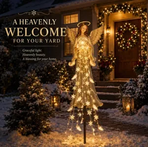 Solar Angel Garden Light Outdoor Waterproof LED Glowing Cascading Stake Light Resin Angel Sculpture With Snowflake Lights Path Yard Decorative Illumination Lamp For Christmas Home Garden Decor