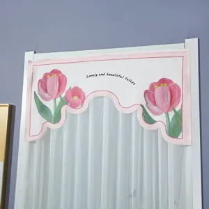 Tulip print short door curtain half curtain for bedroom home decor aesthetic fabric curtain