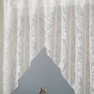 French lace short curtain for home decor, elegant floral sheer half curtain for kitchen and doorway.