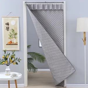 Tenda termica trapuntata per porta invernale, tenda divisoria in tessuto spesso grigio per casa.