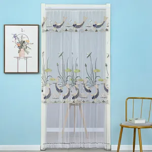Cortina de puerta mosquitera de encaje bordado diseño de pez doble capa para el hogar
