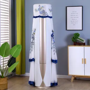 Vertical cylindrical air conditioner dust cover white lace peacock embroidery fabric decor