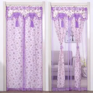 Double Layer Fabric Door Curtain Mesh Lace Floral Privacy Shield Mosquito Net Living Room Bedroom Home Decor