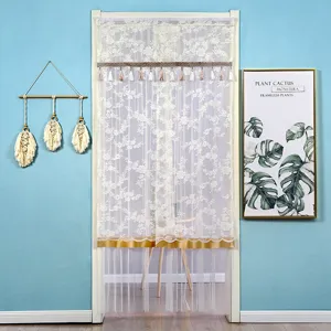 White lace door curtain with tassels and gold trim double layer minimalist home decor 1pc