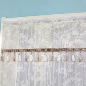 Lace sheer window curtain with tassel trim elegant home decor sheer sheer valance sheer fabric