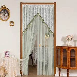 Elegant lace door curtain for bedroom decoration, mosquito net partition curtain with beads.