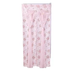 Pink floral door curtain double layer fabric privacy curtain for bedroom home decor.