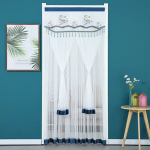 Double layer lace embroidered door curtain, anti mosquito sheer gauze split design home decor.